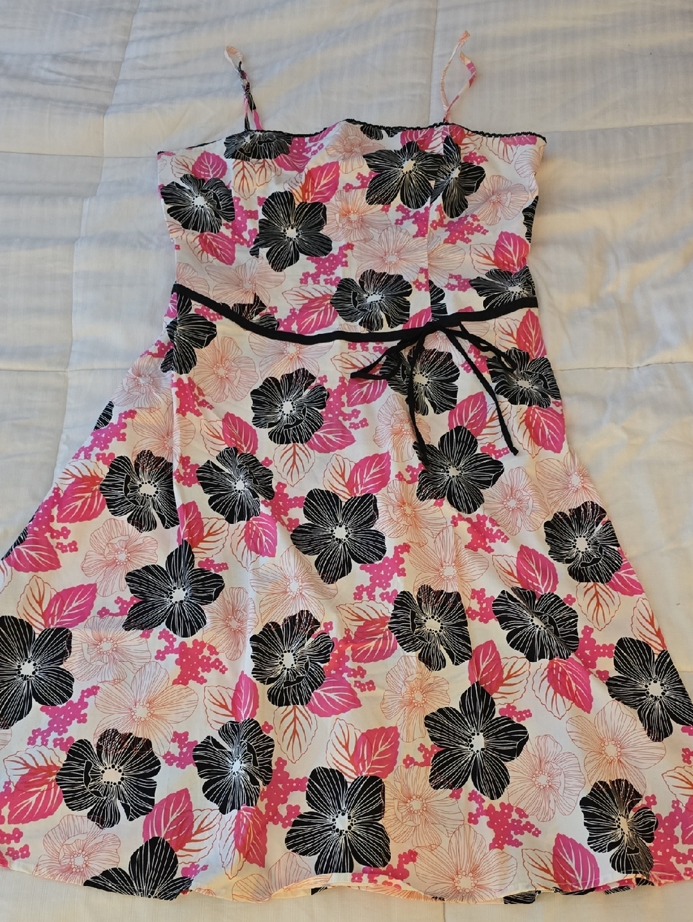 Women's Pink Floral Sundress with Black Accents